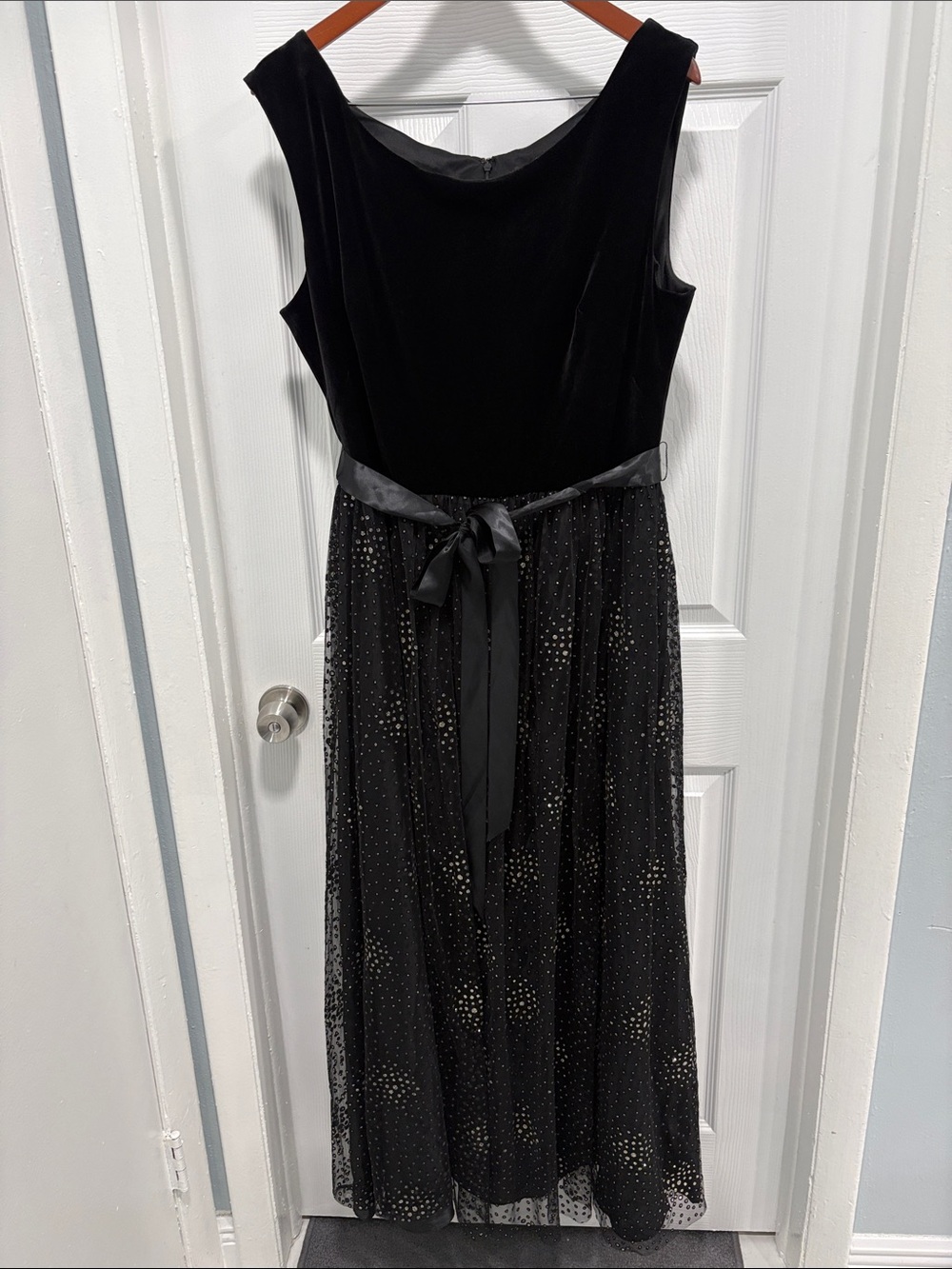 Patra Black Velvet Bodice Maxi Dress with Sparkling Tulle Skirt